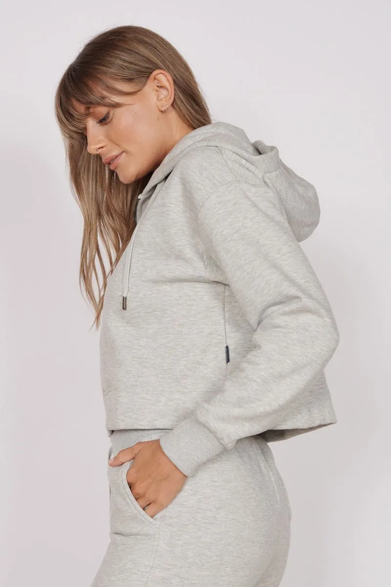 Rosa Light Grey Zip Through Cropped Hoodie