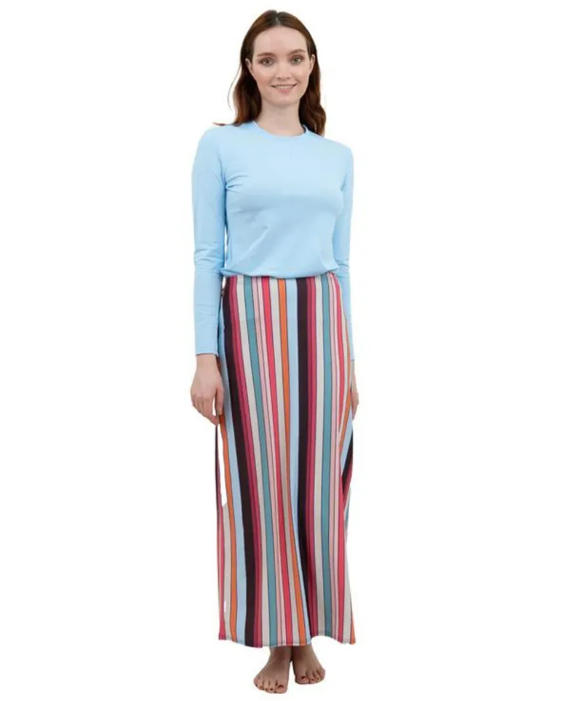 S22-LS-MULTI Stripe Print Maxi Swim Skirt