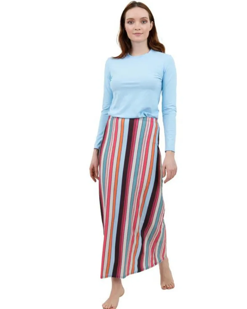 S22-LS-MULTI Stripe Print Maxi Swim Skirt