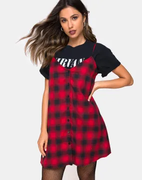 Sanna Slip Dress in Plaid Red Black