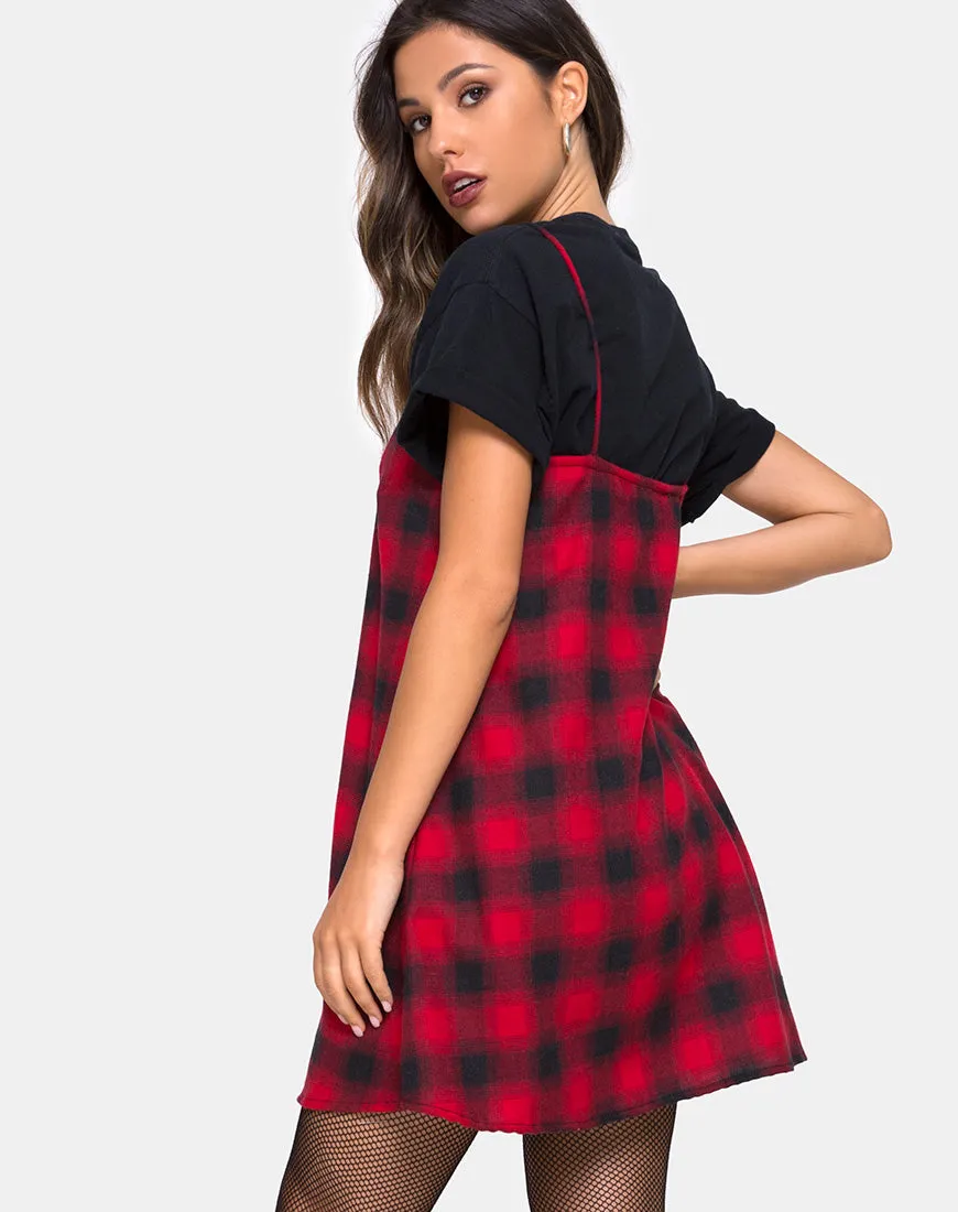 Sanna Slip Dress in Plaid Red Black