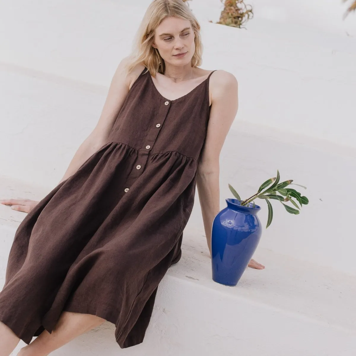 SARAH button down slip linen dress