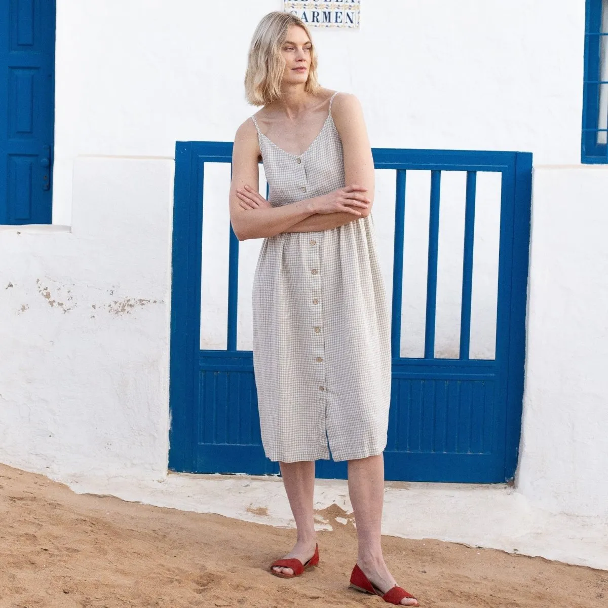 SARAH button down slip linen dress