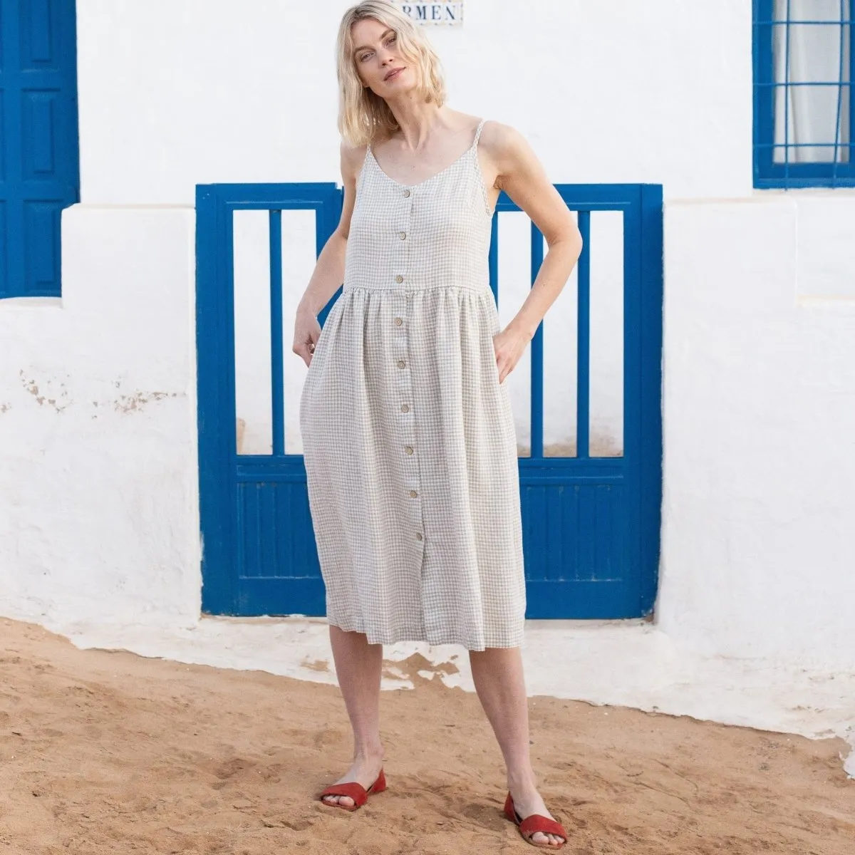 SARAH button down slip linen dress