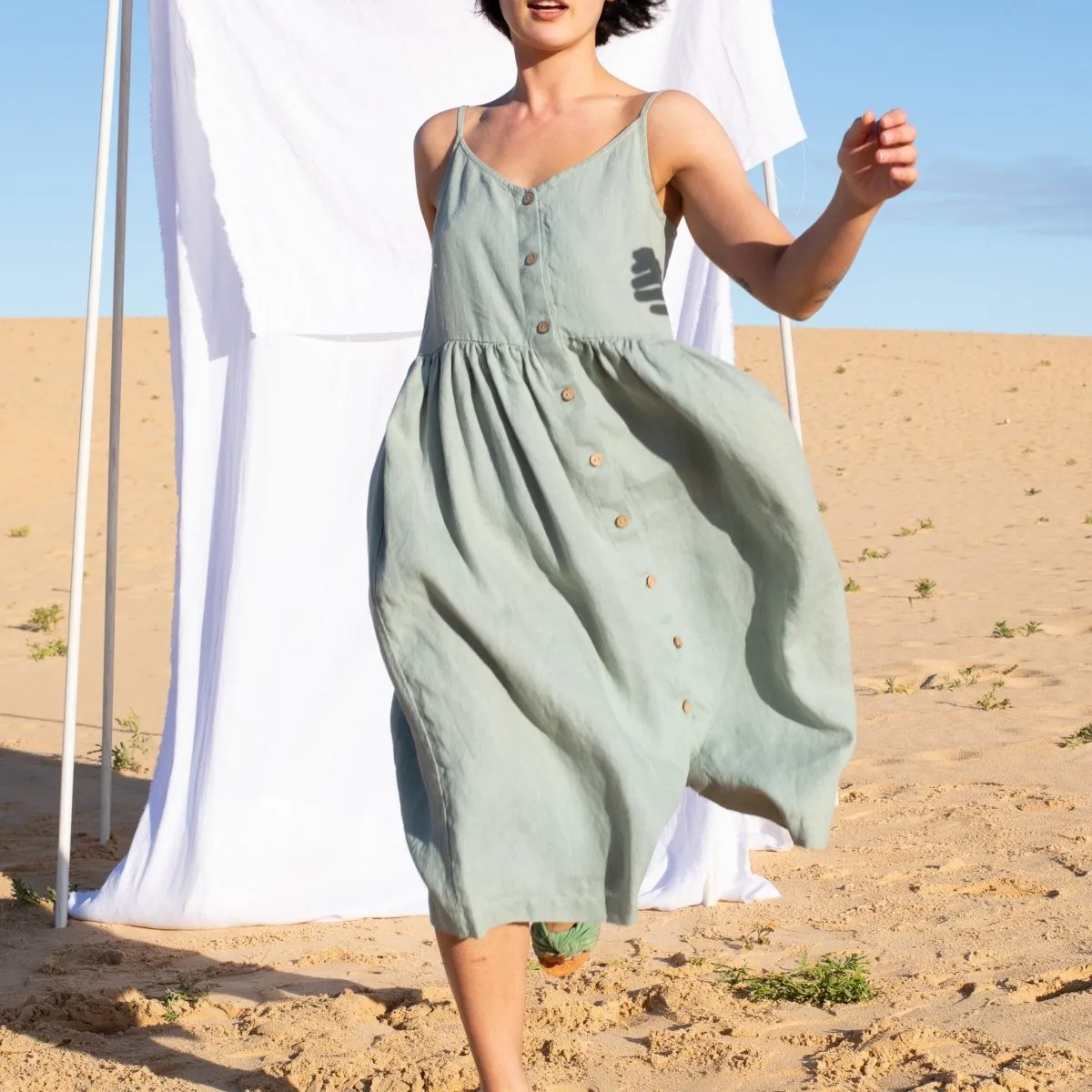 SARAH button down slip linen dress