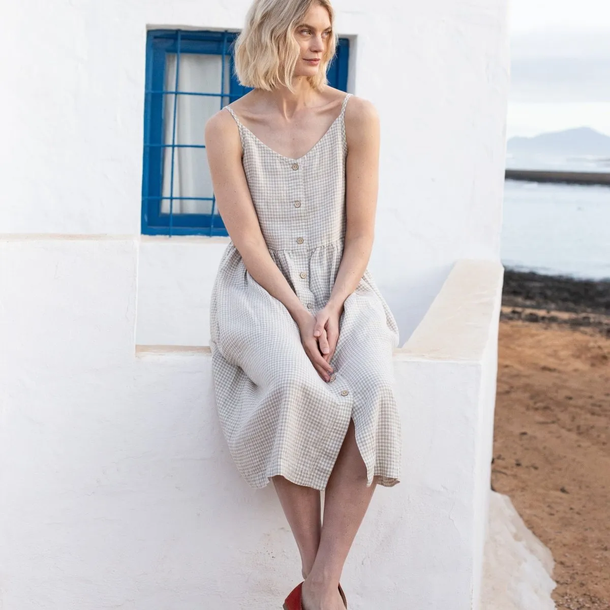 SARAH button down slip linen dress