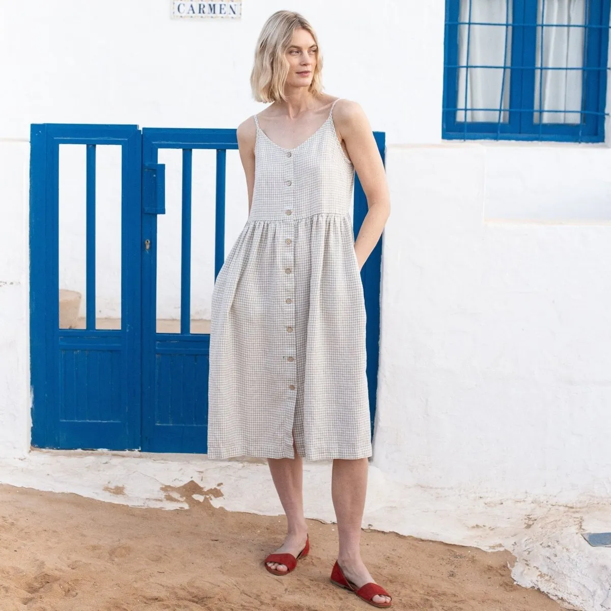 SARAH button down slip linen dress