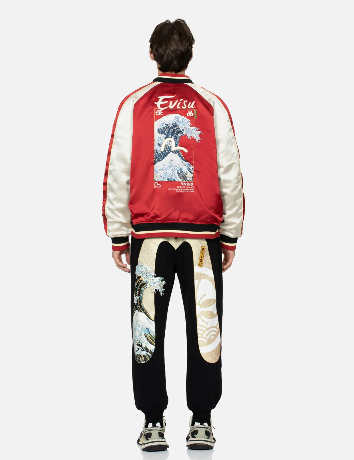 Seagull and The Great Wave Embroidery Reversible Loose Fit Souvenir Jacket