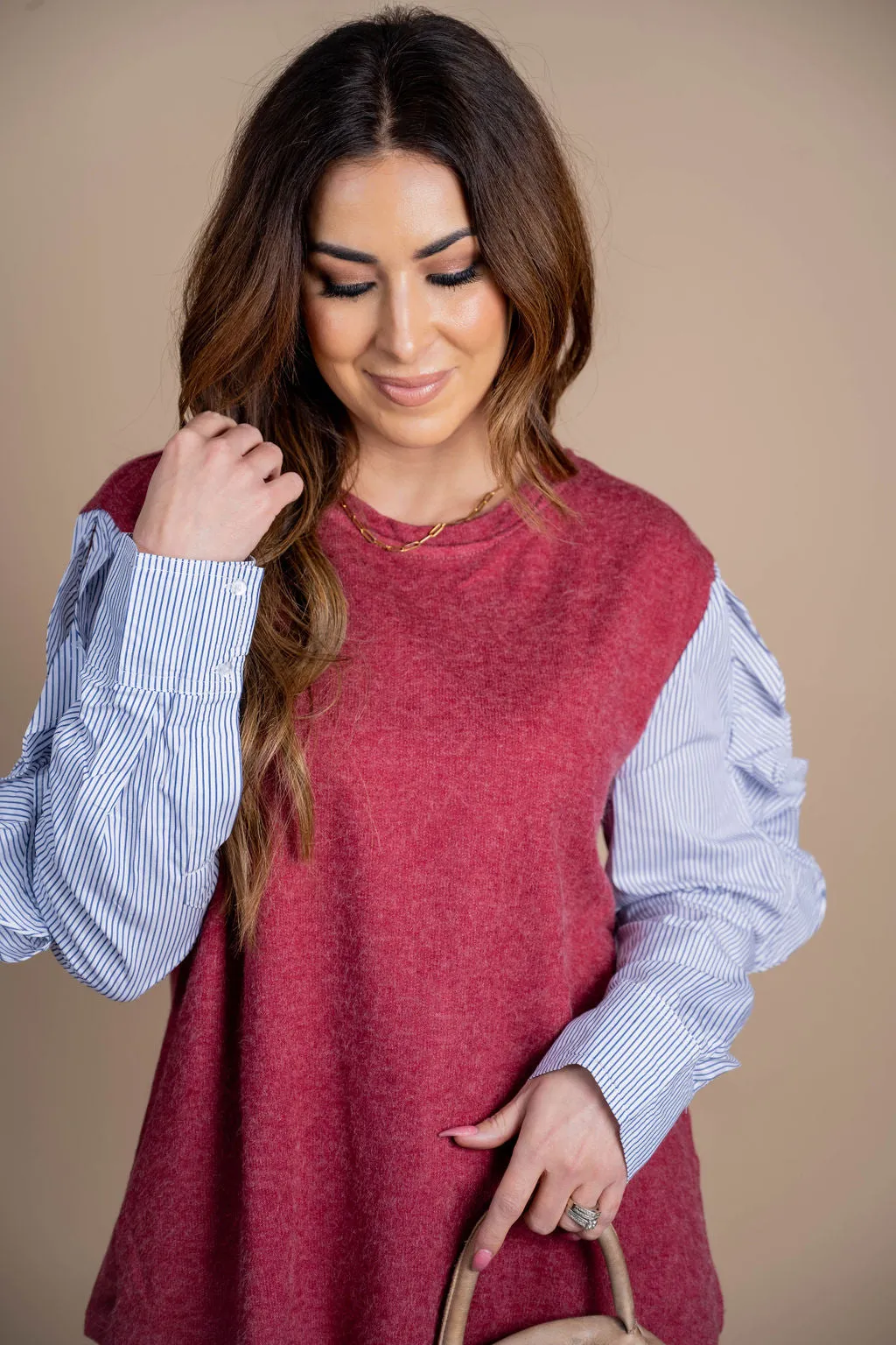 Seersucker Ruffle Sleeve Solid Body Blouse