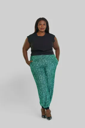 SEQUIN GREEN JOGGERS