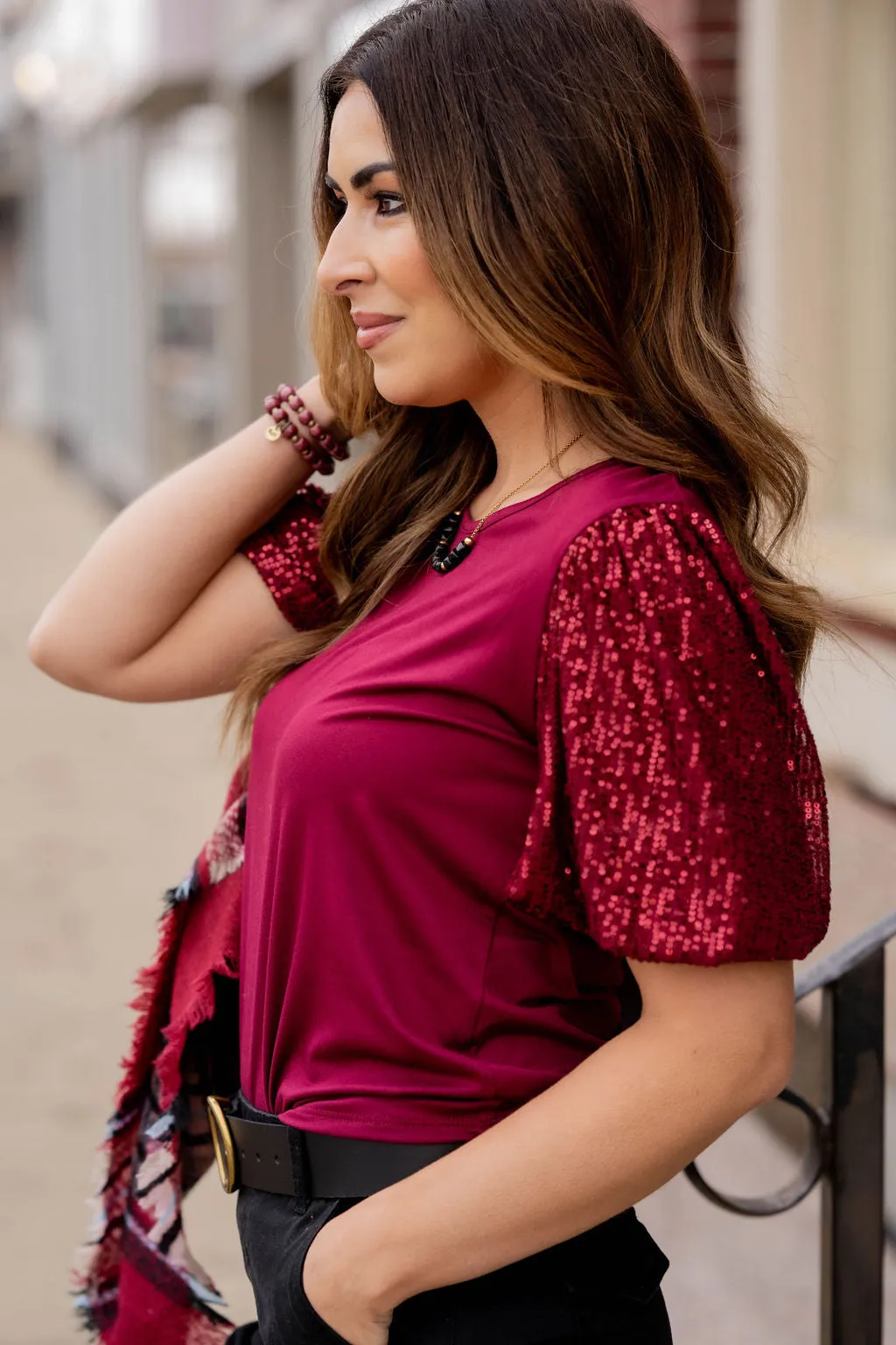 Sequin Puff Sleeve Tee