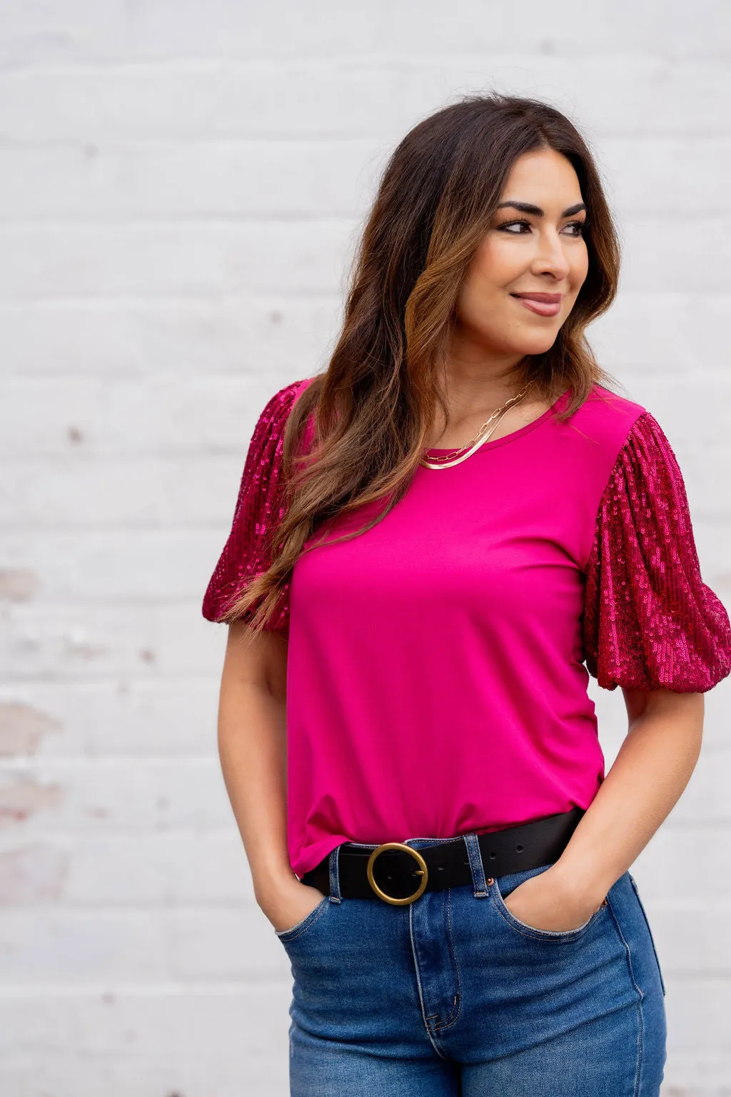 Sequin Puff Sleeve Tee