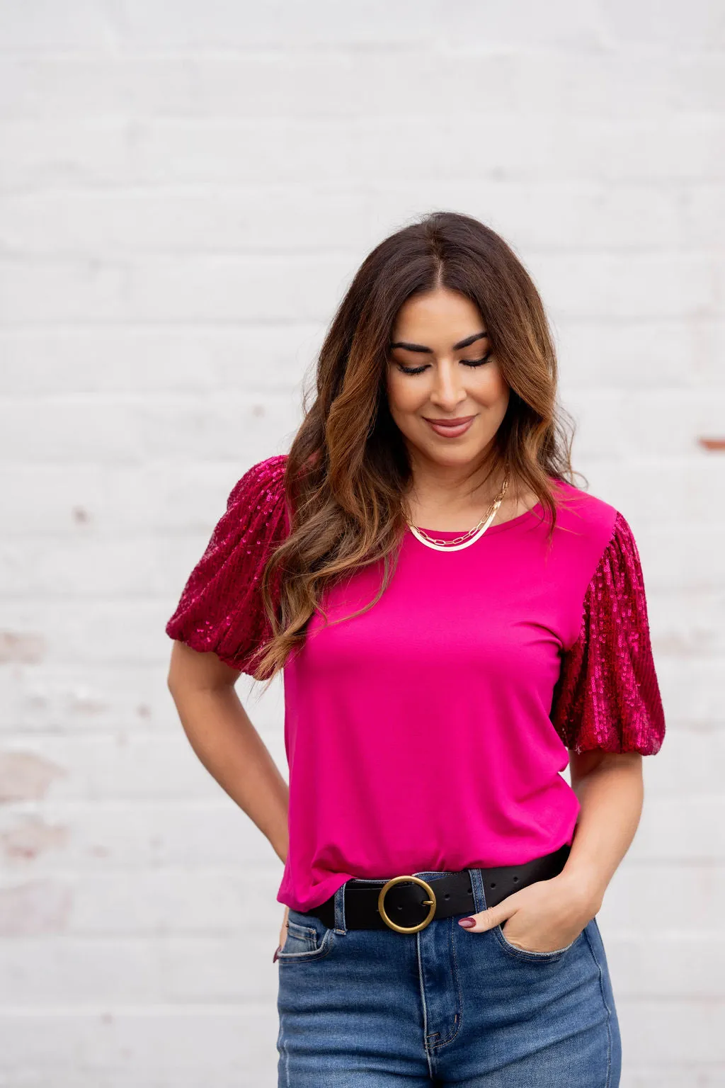 Sequin Puff Sleeve Tee