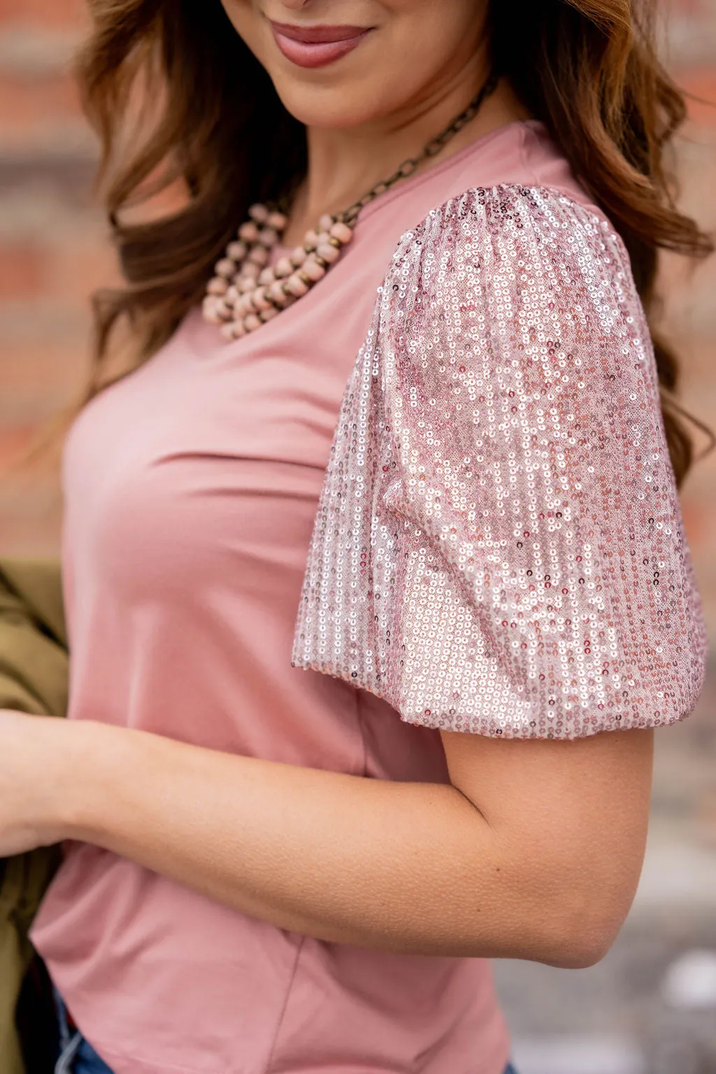 Sequin Puff Sleeve Tee