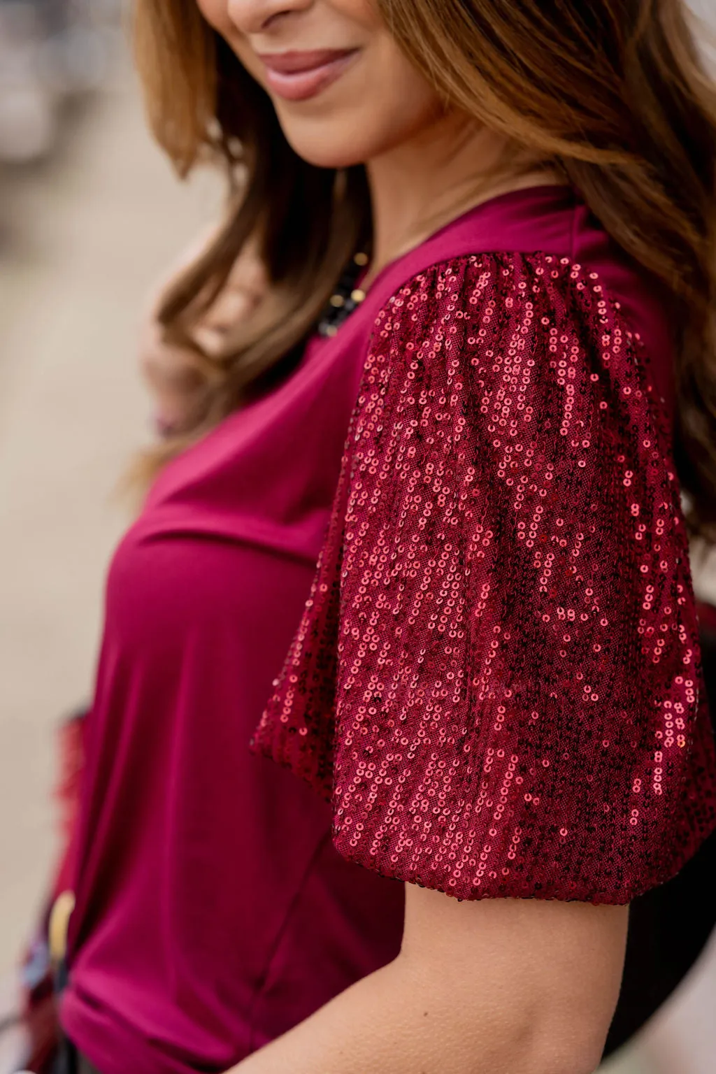 Sequin Puff Sleeve Tee