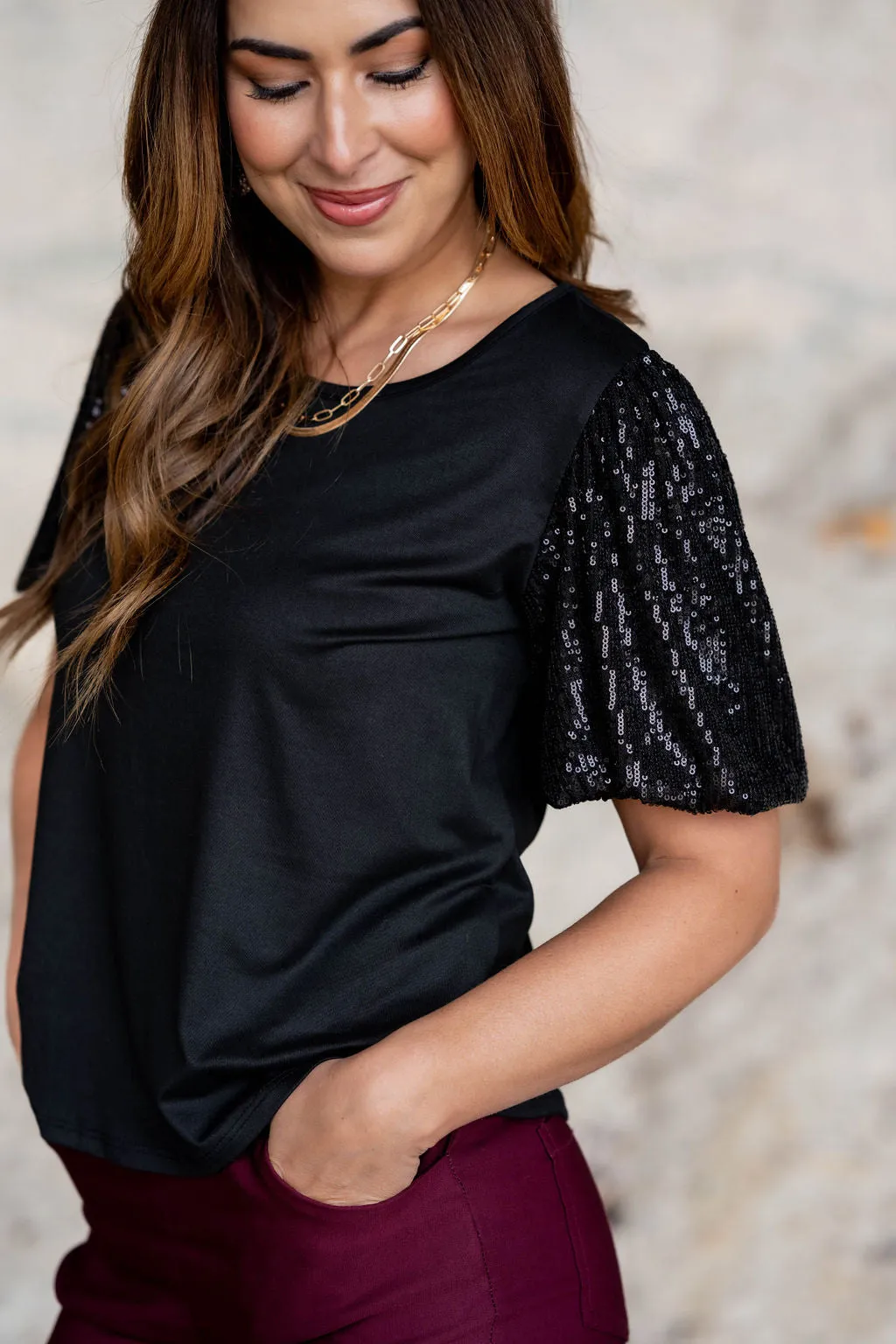 Sequin Puff Sleeve Tee