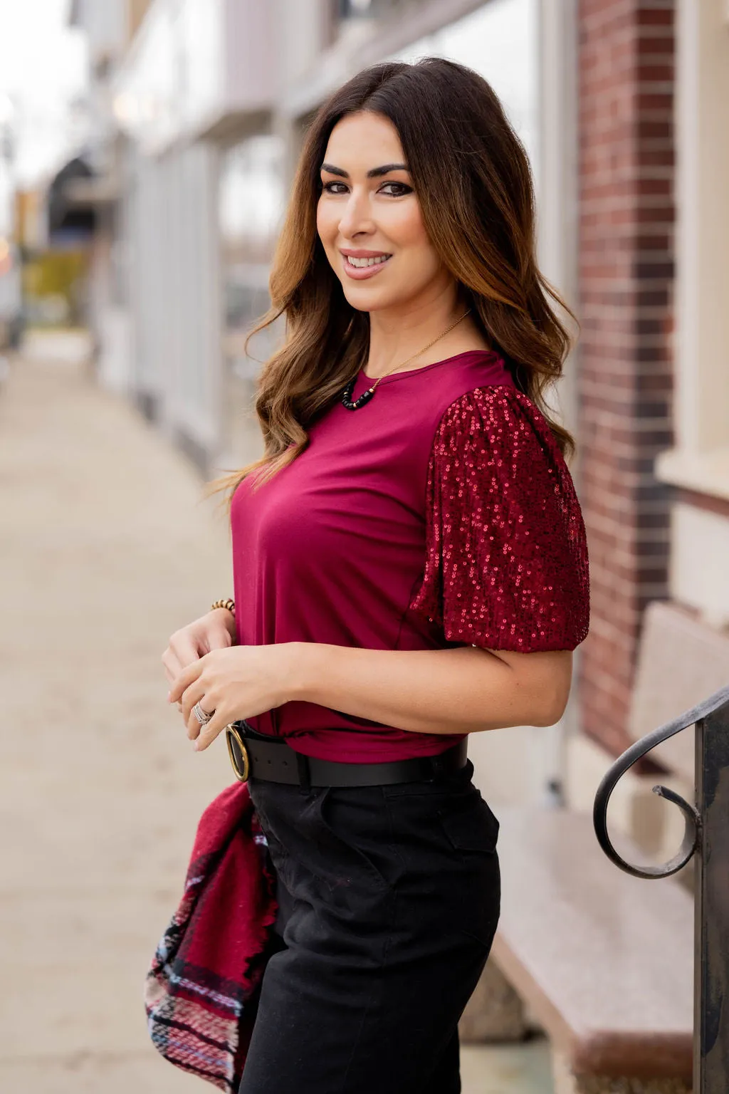 Sequin Puff Sleeve Tee