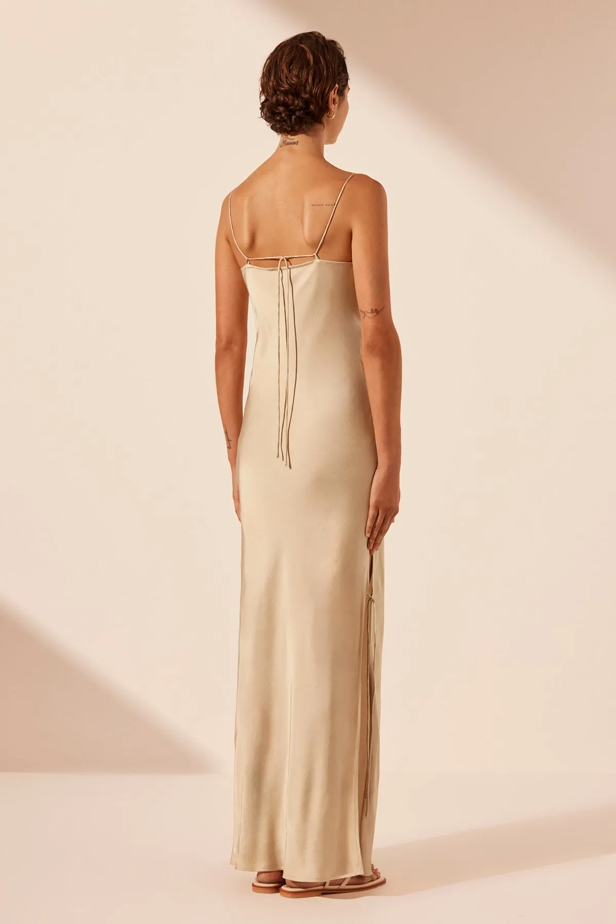 SHAE PLUNGED SLIP TIE MAXI DRESS - OAT