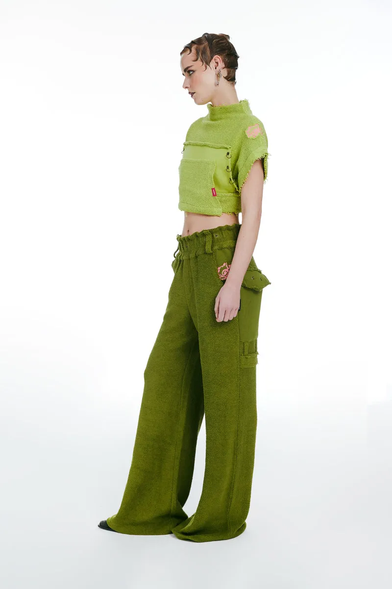 Short Sleeve Cropped Sweatshirt and Joggers With Logo Green