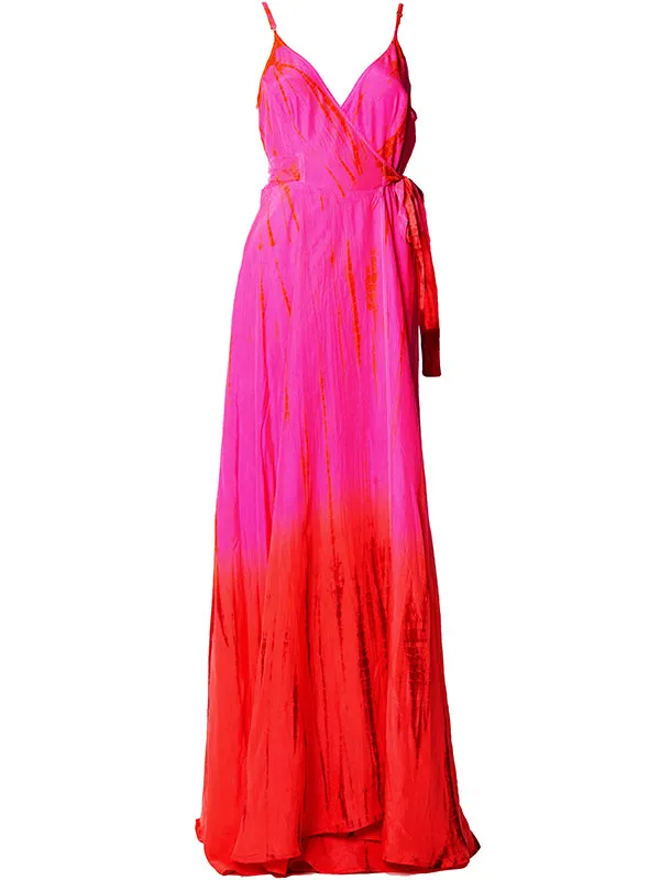 Silk Wrap Slip Maxi Dress - Neon Fire