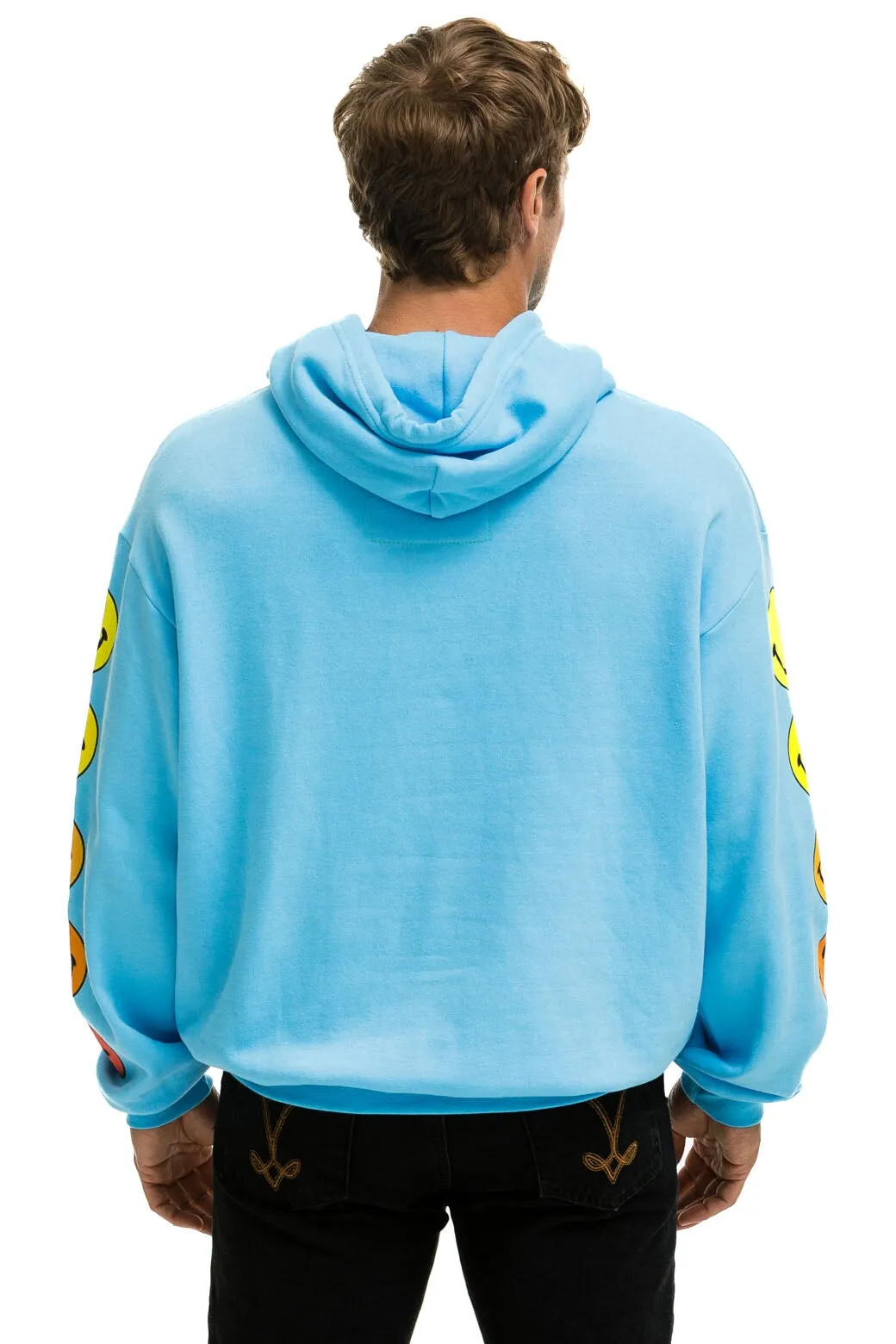 SMILEY SUNSET RELAXED PULLOVER HOODIE - SKY