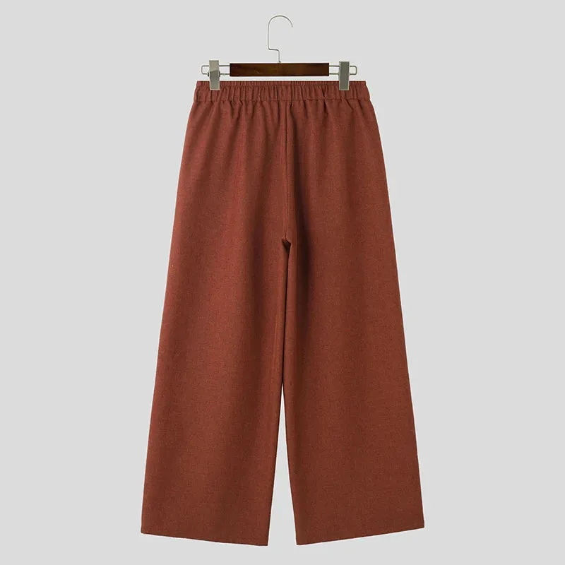 Solid Color Drawstring Straight Loose Pants