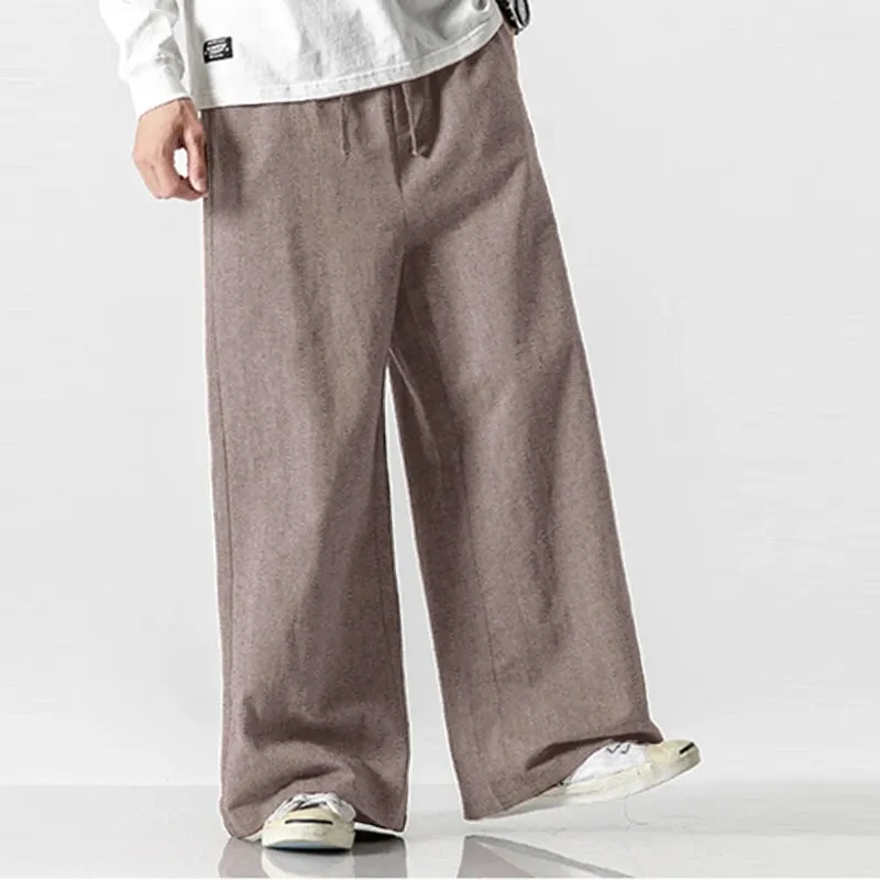 Solid Color Drawstring Straight Loose Pants