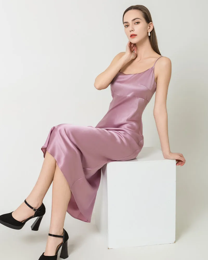 Solid Color Silk Satin Slip Long Dress