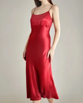 Solid Color Silk Satin Slip Long Dress