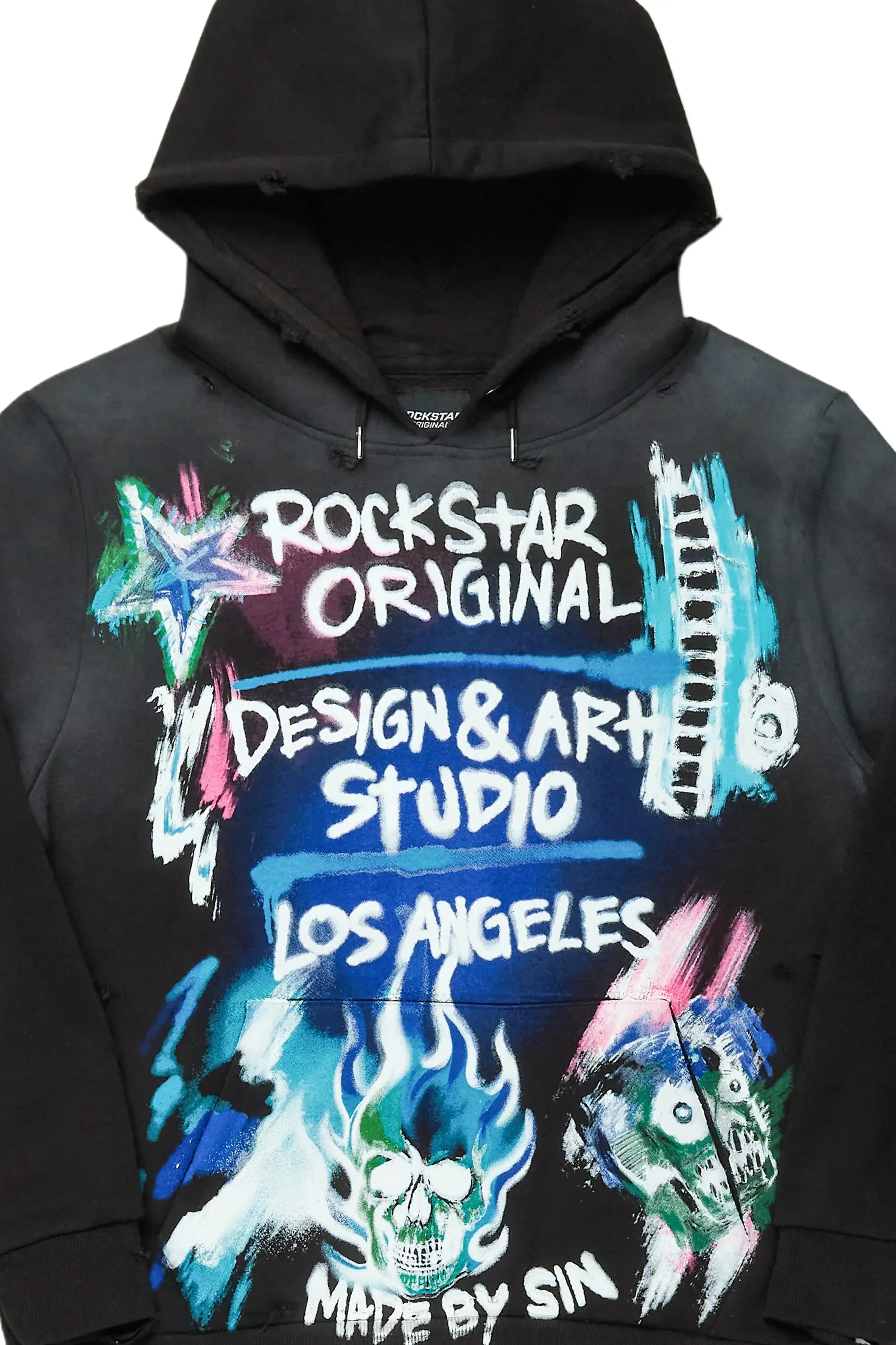 Soweto Black Distressed Graphic Hoodie