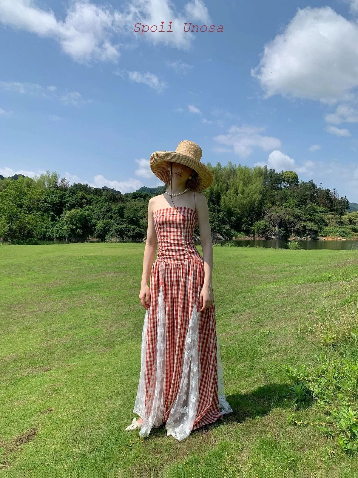 [SPOII UNOSA] Garden Dress Gingham Midi Dress Gown