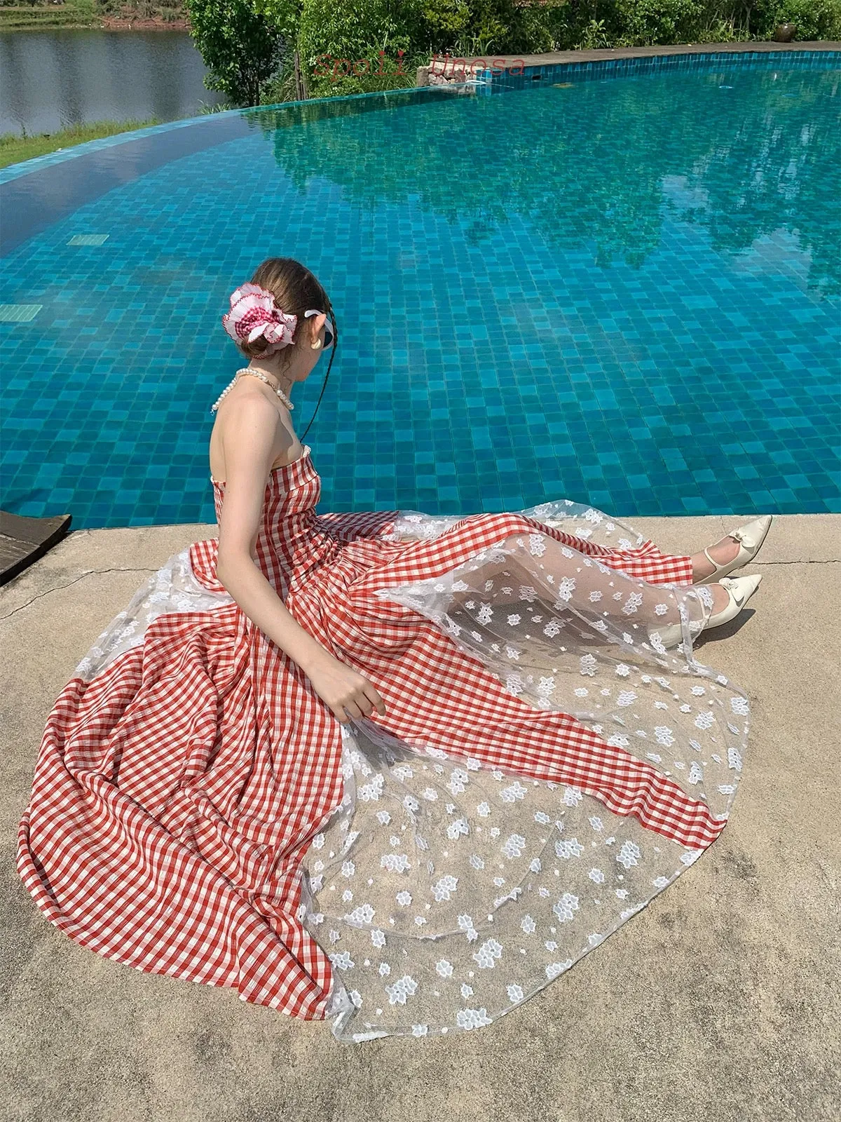 [SPOII UNOSA] Garden Dress Gingham Midi Dress Gown