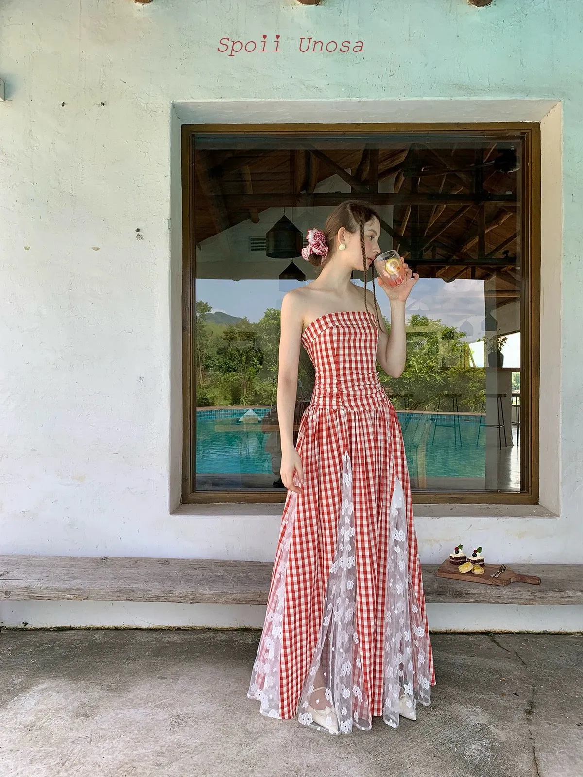 [SPOII UNOSA] Garden Dress Gingham Midi Dress Gown