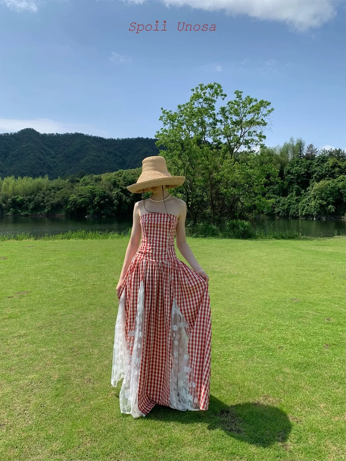 [SPOII UNOSA] Garden Dress Gingham Midi Dress Gown