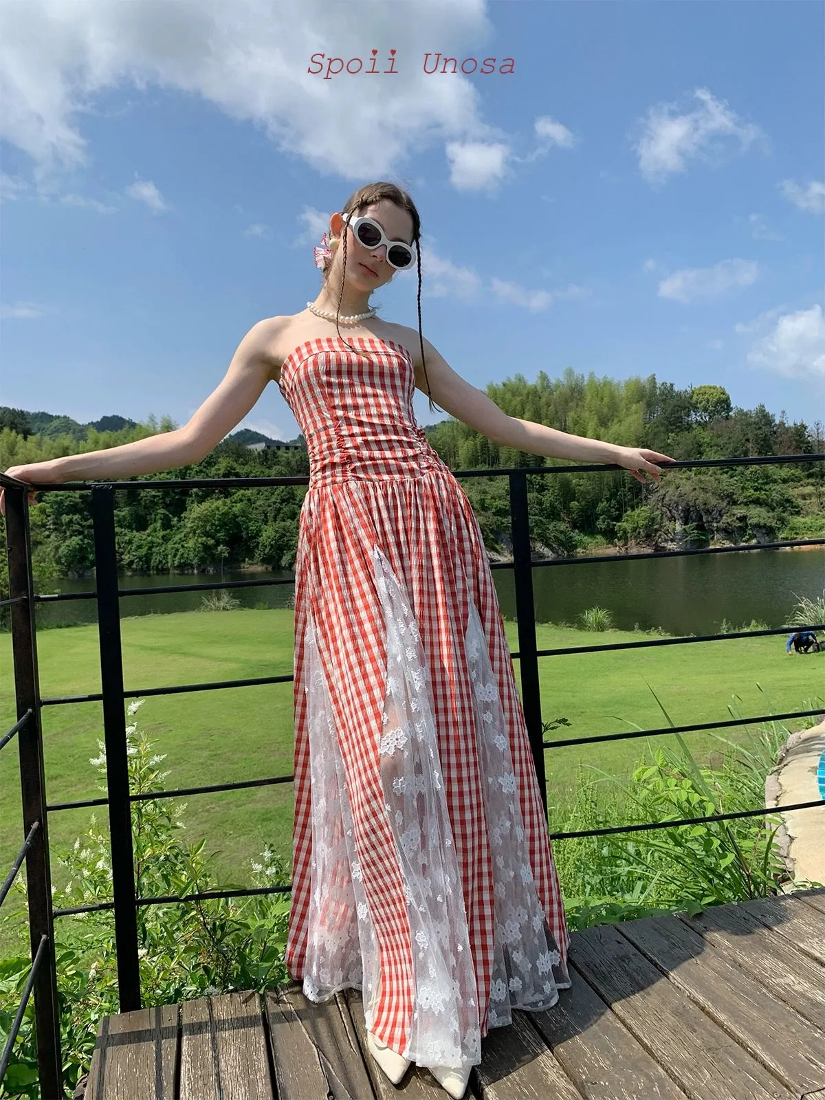 [SPOII UNOSA] Garden Dress Gingham Midi Dress Gown