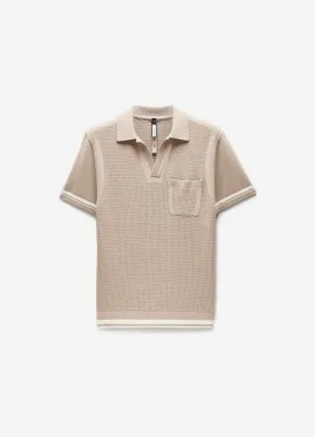 Striped Trim Textured Knit Polo Sand