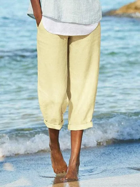 Summer Holiday Beach Blue Linen Pants Women