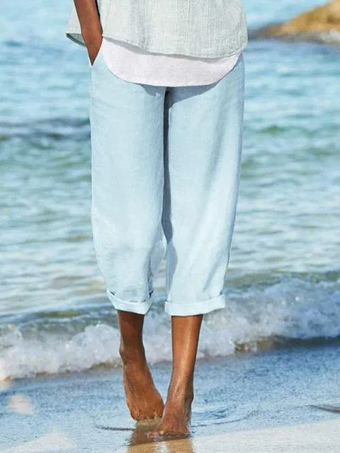 Summer Holiday Beach Blue Linen Pants Women