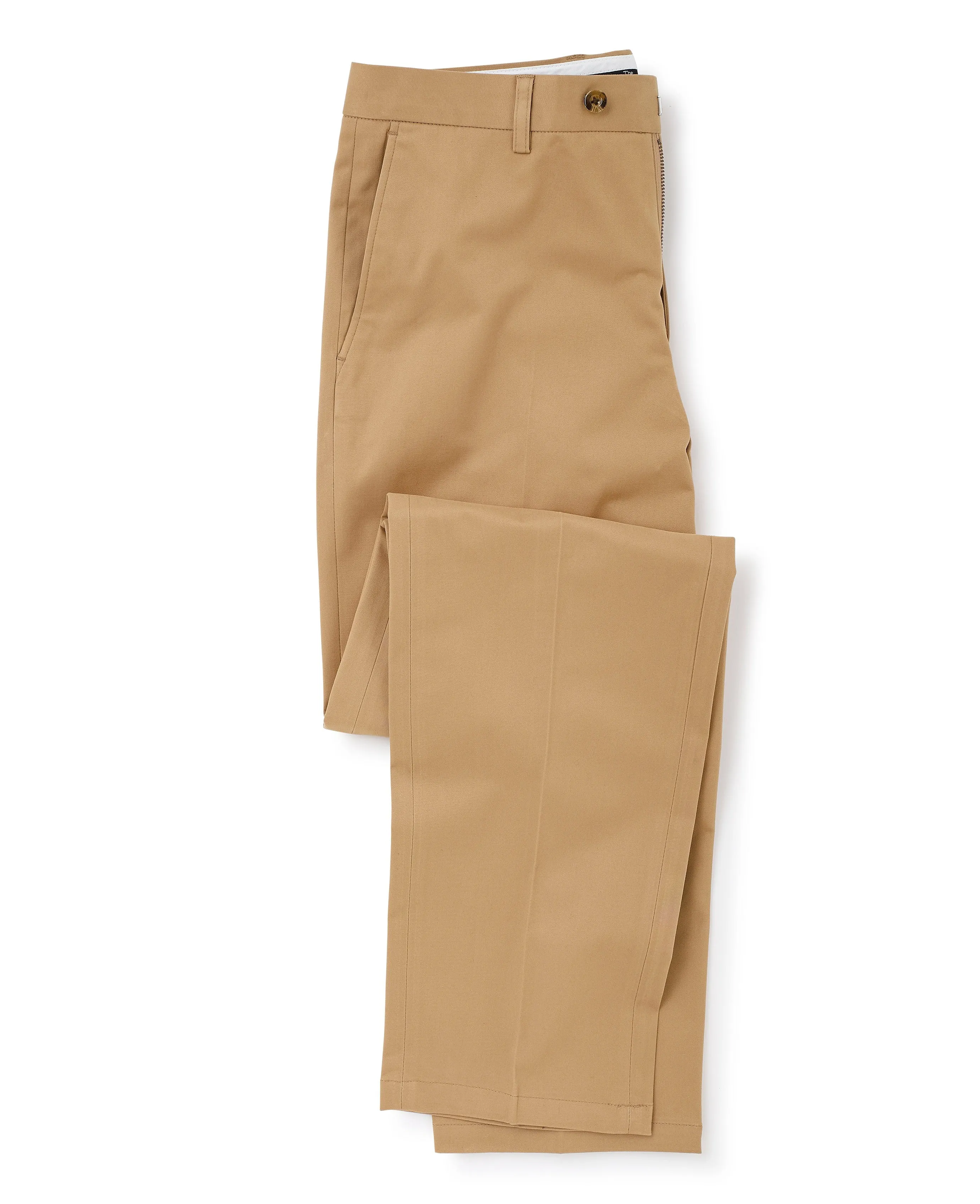 Tan Stretch Cotton Classic Fit Flat Front Chinos