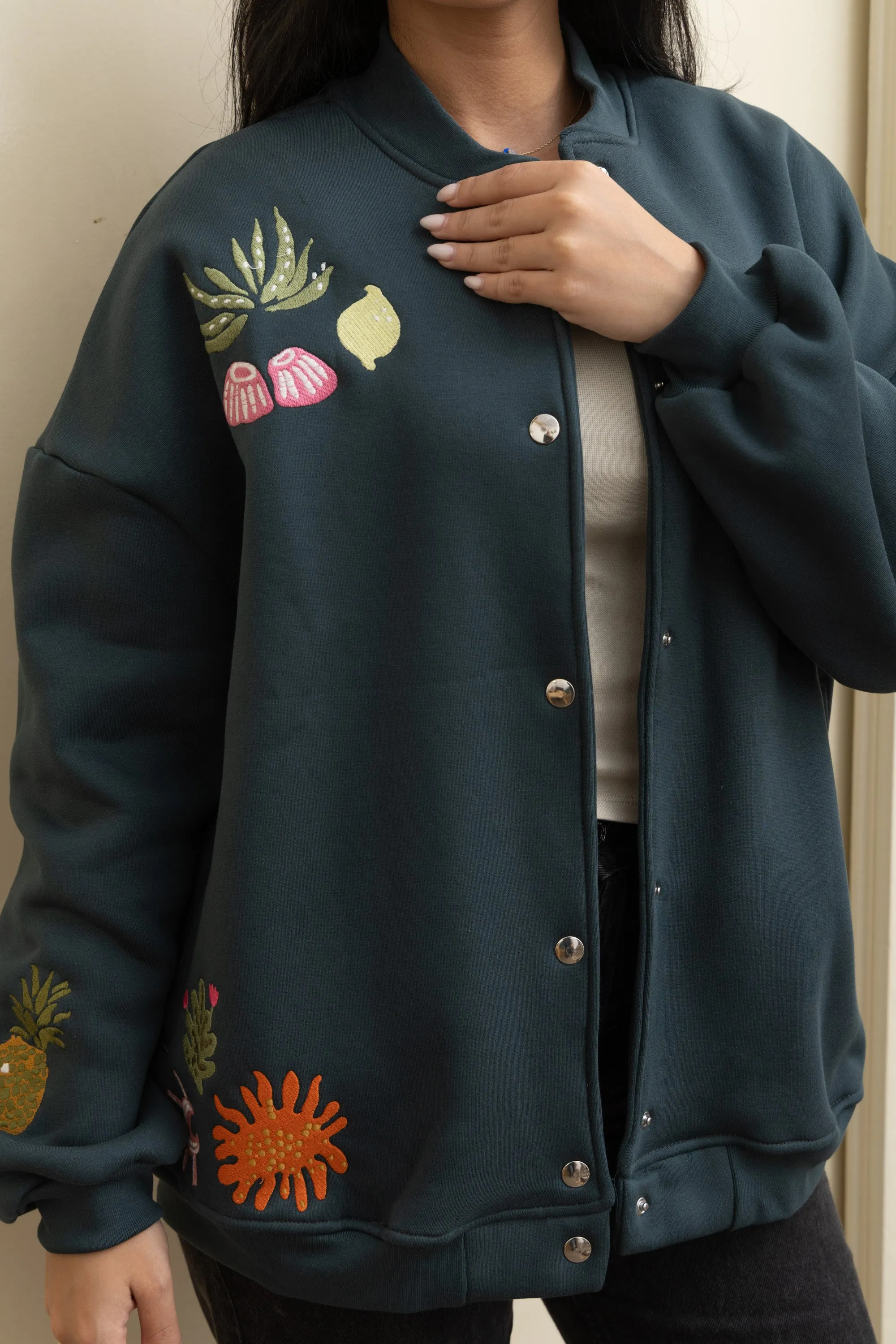 Teal Casual Cool Oversized Cotton Jacket