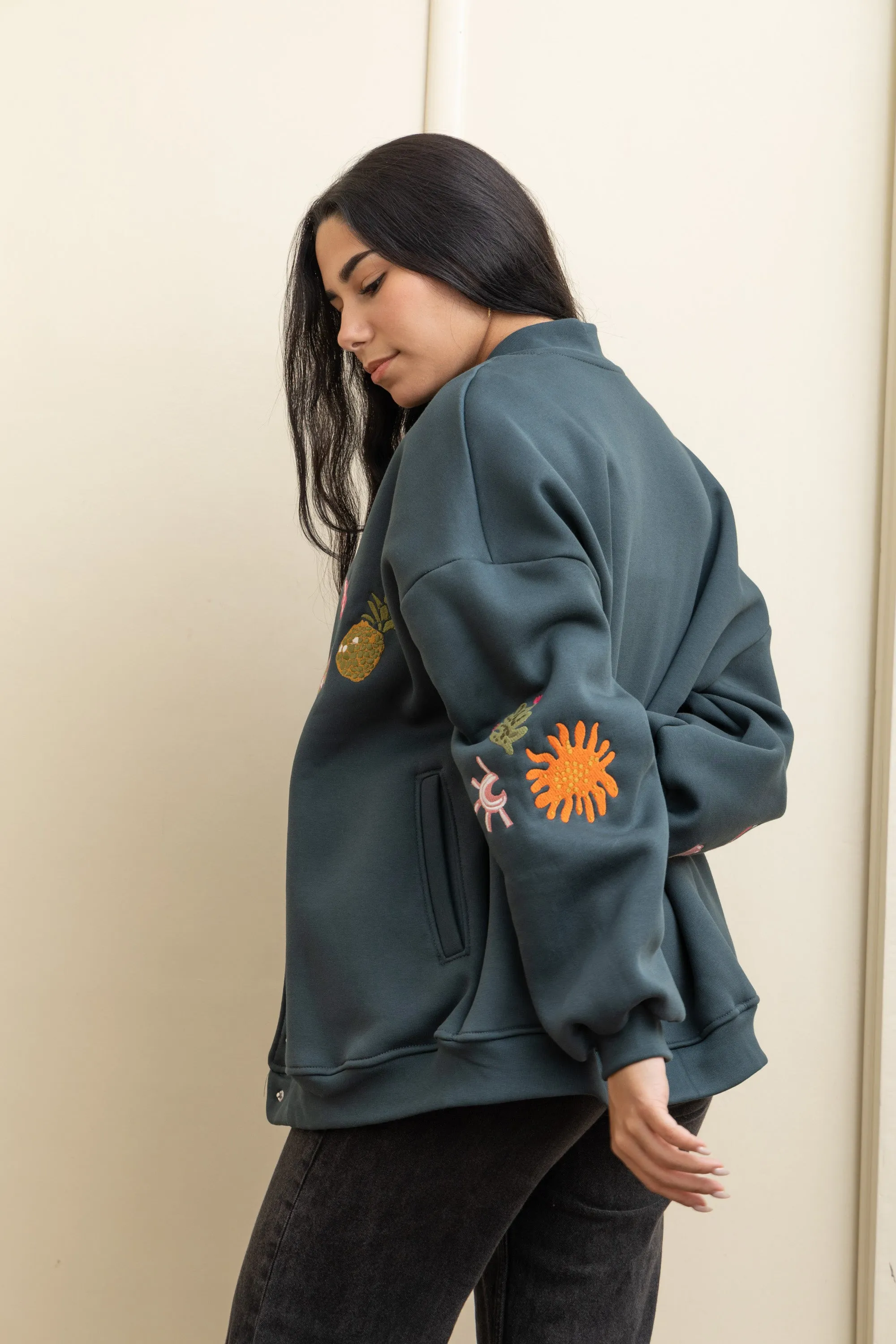 Teal Casual Cool Oversized Cotton Jacket