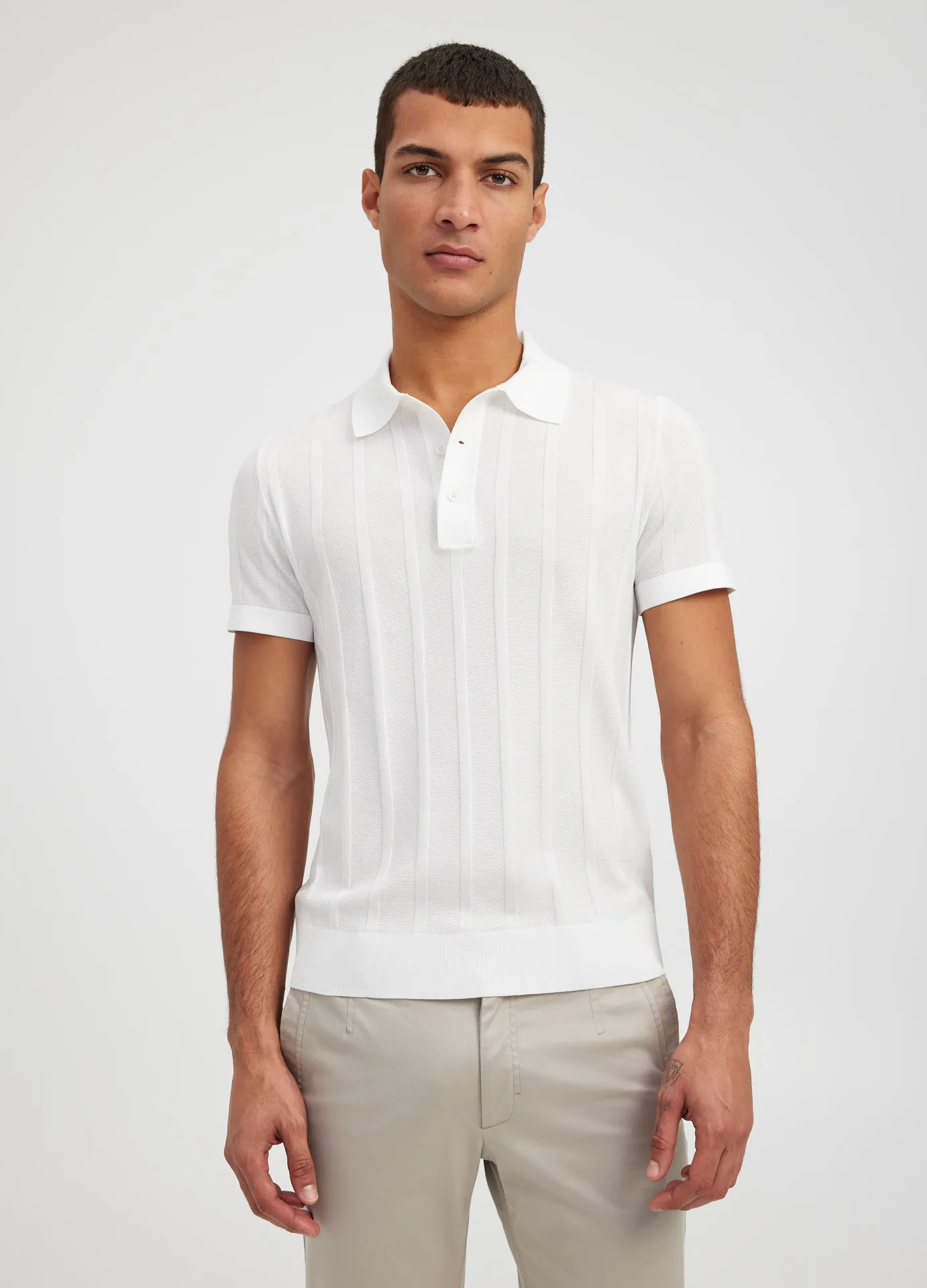 Textured Tech Knit Polo Ivory