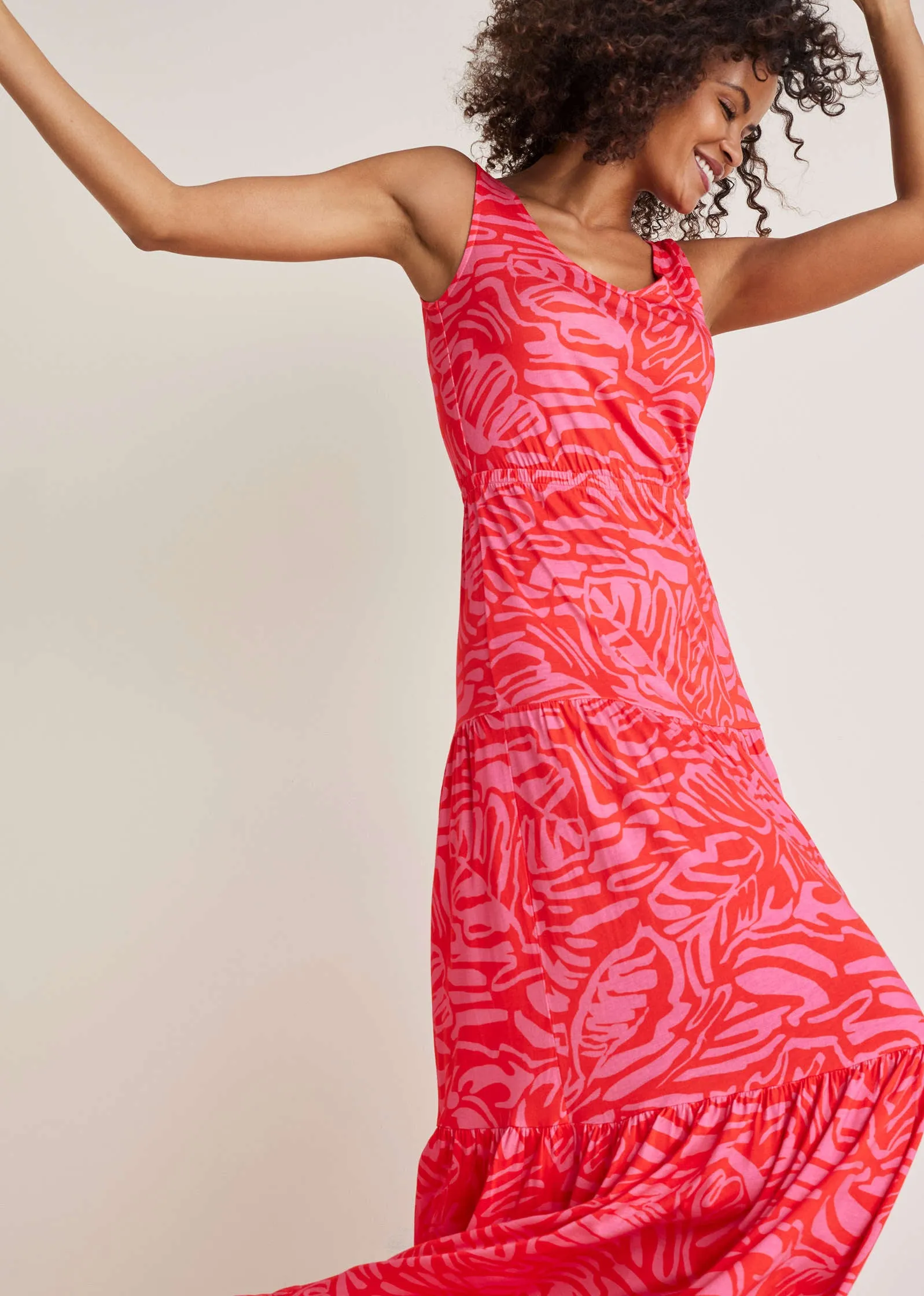 Tiered Maxi Dress - Pink & Red