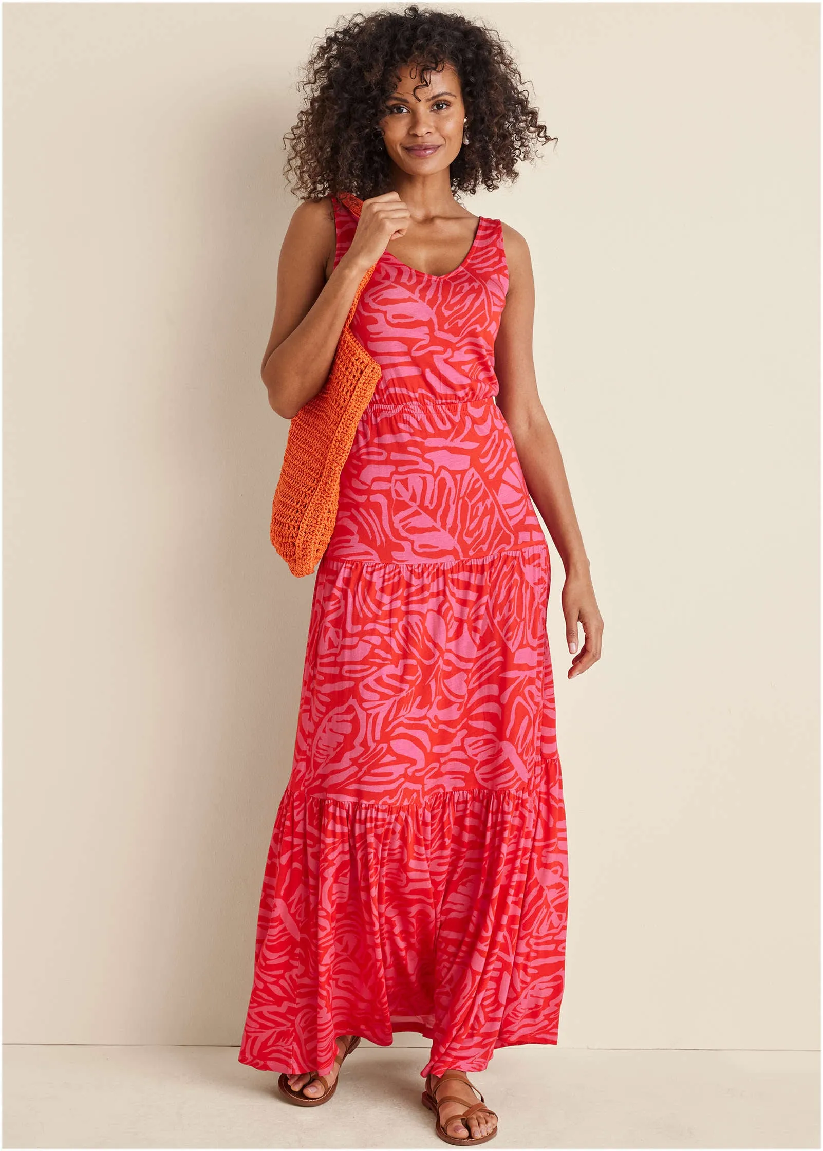 Tiered Maxi Dress - Pink & Red