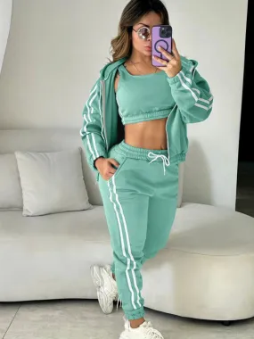 Trendy 3-Piece Jogger & Hoodie Set for Active Days