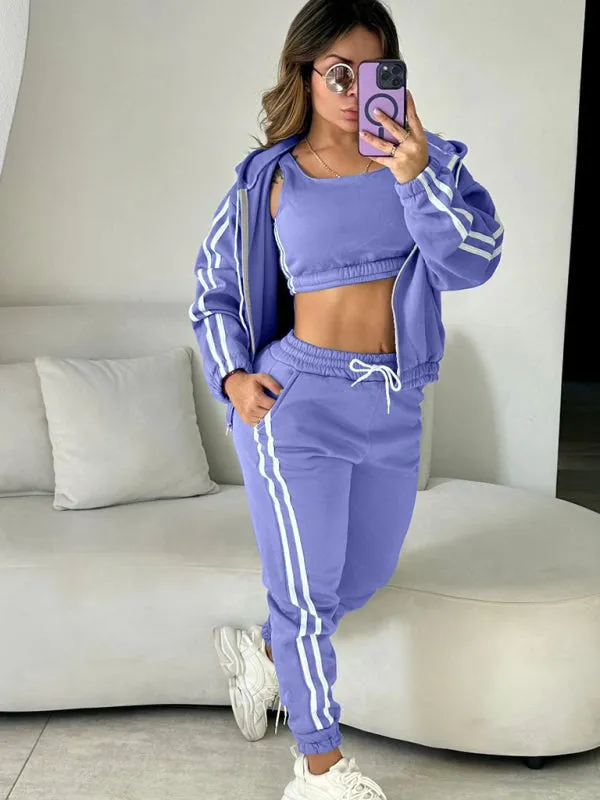 Trendy 3-Piece Jogger & Hoodie Set for Active Days