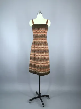 Vintage 1960s Sundress / Brown Ikat