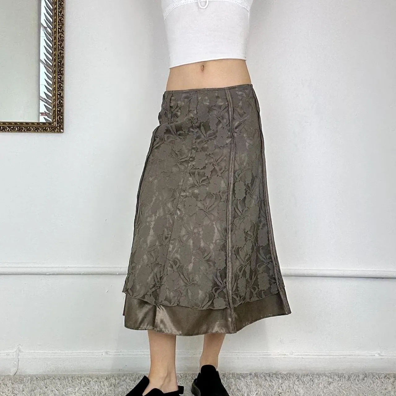 vintage brown lace maxi skirt