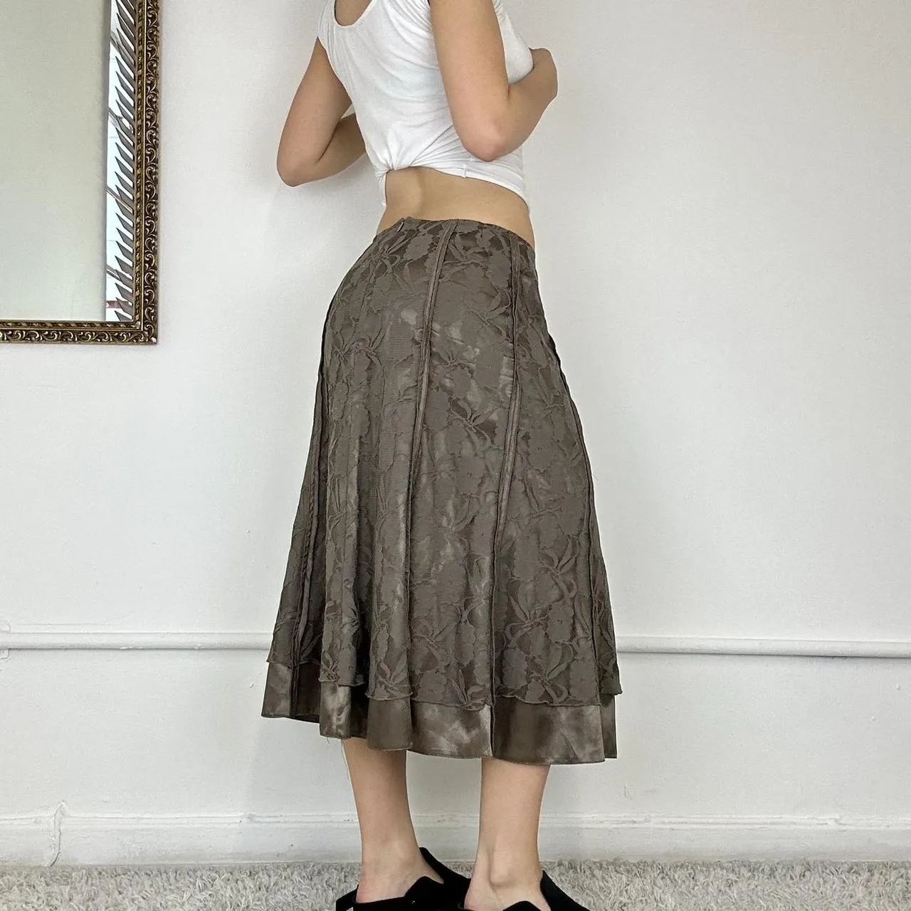 vintage brown lace maxi skirt