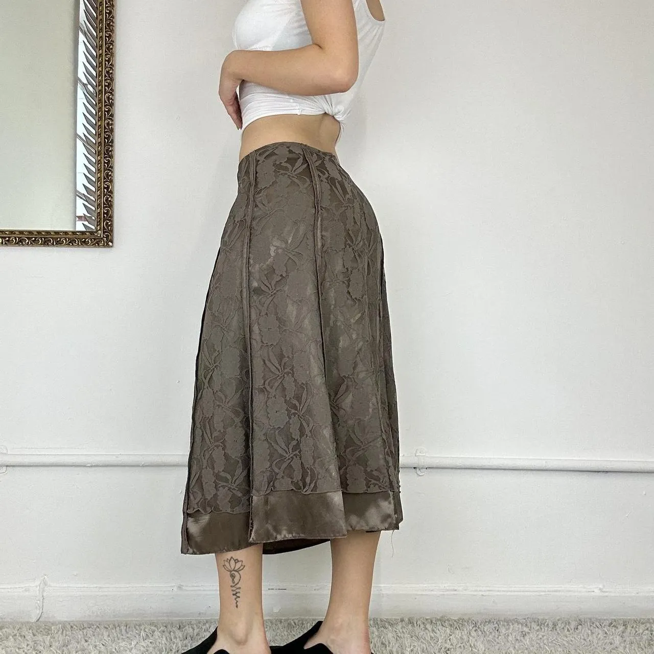 vintage brown lace maxi skirt